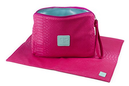 Posh Play - Luxury Diaper Clutch and Changing Pad Set - Hot Pink