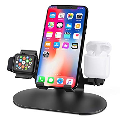 3 in 1 Aluminum Stand for Apple Watch Phone Holder : Charging Station Dock Charger Stand for iWatch Series 4/3/2/1,AirPods, iPad, iPhone 11/11 Pro/Xs/X Max/XR/X/8/8Plus/7/7 Plus /6S /6S Plus