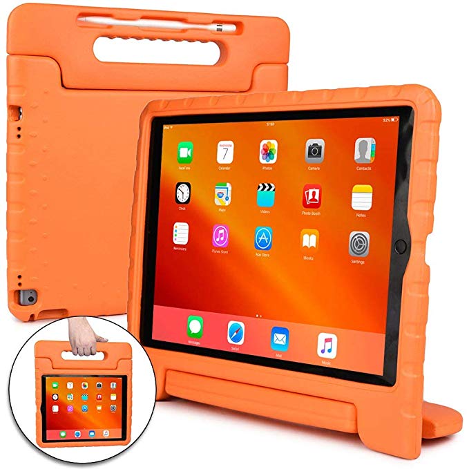 Cooper Dynamo [Rugged Kids Case] Protective Case for iPad Pro 12.9 1st 2nd Generation 2015 2017 | Child Proof Cover with Stand, Large Handle (Orange)