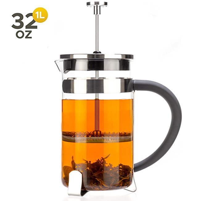 Tealyra - French Press 32-ounce - 4-5 cups - Great for Tea Coffee Espresso Drinks - Glass Heat-Resistant Borosilicate Glass - 18/10 Stainless Steel Plunger - 1000ml