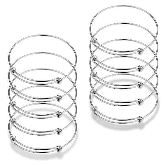 Zstyle 10 Pcs Adjustable Wire Blank Bangle Bracelet for Womens DIY Jewelry Making,2.4 inch,Rhodium Plated