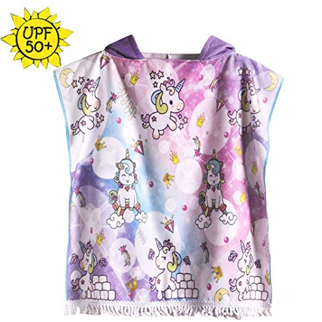 HETH Kids Hooded Beach and Bath Towel 100% Cotton Swimsuit Coverup Swimming Poncho Towel Multi-use for Bath/Shower/Pool (Unicorn)