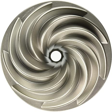 Nordic Ware Heritage Bundt Pan, Swirl Cast Aluminium Bundt Tin, Bundt Cake Tin with Elegant Pattern, High-Quality Cake Mould Made in the USA, Colour: Silver