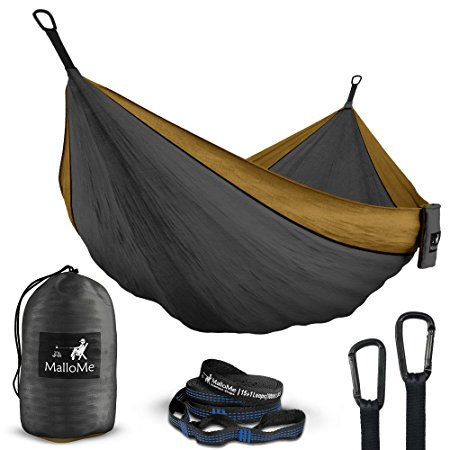 MalloMe Double Portable Camping Hammock - 27 Colors - Heavy Duty Tree Straps Included In Most Colors