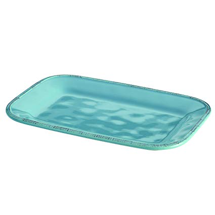 Rachael Ray Cucina Dinnerware 8-Inch x 12-Inch Stoneware Rectangular Platter, Agave Blue