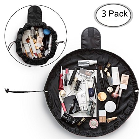 MONSTINA Toiletry Bag Large Capacity Lazy Makeup Bag Portable Cosmetic Bag Multifunction Storage Portable Quick Pack Waterproof Travel Bag Drawstring (black)