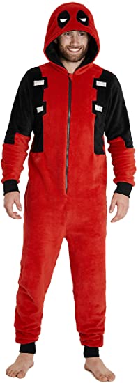 MARVEL Deadpool Mens Onesie, Men Fleece Hooded Onesies XS-2XL, Gifts