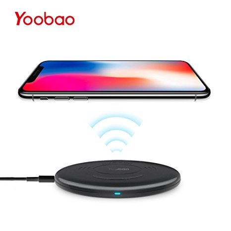 Yoobao D1 Fast Qi Wireless Charging Pad for iPhone 8/ 8 plus/ iPhone x, LG G6/G3, Samsung S8/S8 Plus/S7/S7 Edge/S6/S6 Edge, Google Nexus 7/6/5/4, HTC 8X, Nokia Lumia 1020, and More Qi-Enabled Devices - Black