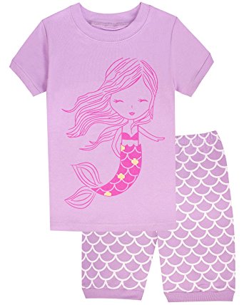 Dolphin&Fish Girls Pajamas 100% Cotton Mermaid Short Set Toddler Clothes Kids Pjs Sleepwear