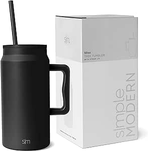 Simple Modern Becher mit Griff und Trinkhalm | Großer isolierter EdelstahlWasserkrug | Geschenke für Frauen und Männer | Trek Sammlung | 1480ml | Midnight Black