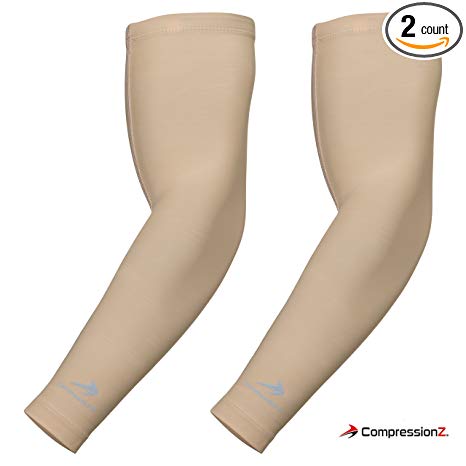 CompressionZ Arm Sleeve (Pair) - Sports Compression Sleeves for Baseball, Basketball, Football, Cycling, Golf - Elbow Brace for Arthritis, Lymphedema - UV Protection for Men/Women