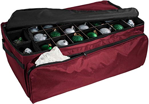 612 Vermont Christmas Ornament Storage Box with Deep Side Pockets, Holds up to 72 – 3 Inch Ornaments, Acid Free Materials, Measures 26" L × 15" W × 10" H