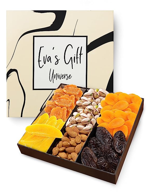 Anna and Sarah Gift Basket Mixed Dried Fruit and Nuts in Box Dried Pears, Fancy Medjool Dates, Dried Apricot, Dried Mango, California Pistachio and Raw Almond (6 Assortments) ,Holiday, Birthday, Healthy Fruit Anniversary, Corporate Treat Box for Women, Men