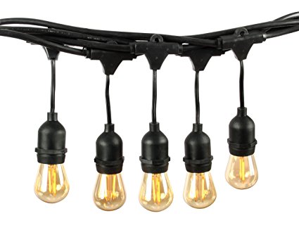 LED Outdoor String Lights - 24Ft Weatherproof String Lights with 8 Sockets - 10 2W LED S14 Edison Bulbs Connectable Patio String Lights for Backyard Party Cafe Wedding Bistro - UL Listed