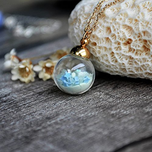 Star Luminous Green Sand Glow In The Dark In Glass Ball 18K Gold Plated Necklace 17.7" Length