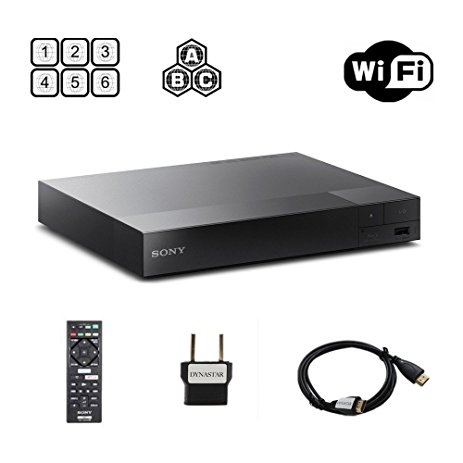 Sony BDP-S3700 Region Free Blu-ray Player, Multi region Smart Wifi 110-240 volts, 6FT HDMI cable & Dynastar Plug adapter bundle Package