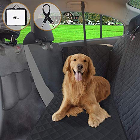 FRUITEAM Dog Car Seat Cover Hammock, Pet Car Backseat Protector Waterproof&Nonslip with Mesh Visual Window, Heavy-Duty for All Standard Cars SUV Trucks