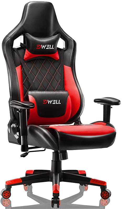 EDWELL Office Chair Racing Gaming Chair Adjustable PU Leather Executive Computer Desk Chair High-Back Video Chair with Headrest and Armrest for Adults, Red