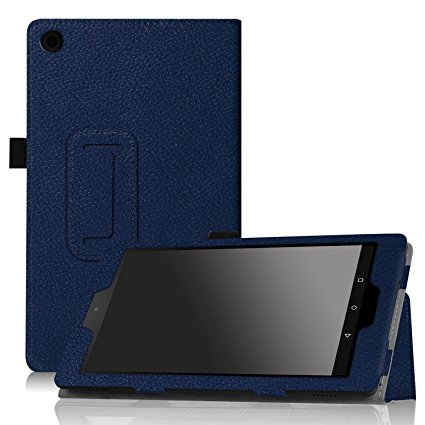 Fire HD 8 2016 Case ( 6th Generation ) - WizFun PU Leather Case Cover For 8" Fire HD 8 (6th Generation,2016 Release) Tablet (DarkBlue)