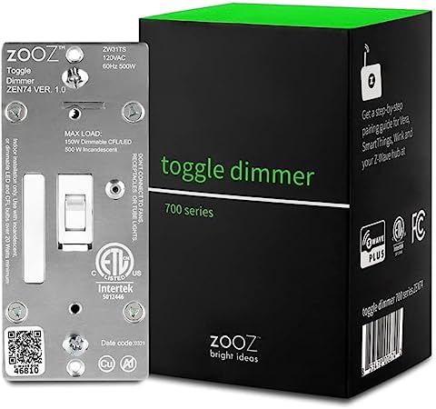 Zooz 700 Series Z-Wave Plus Toggle Dimmer ZEN74, White | Direct 3-Way (No Add-On Switch Needed) | Z-Wave Hub Required