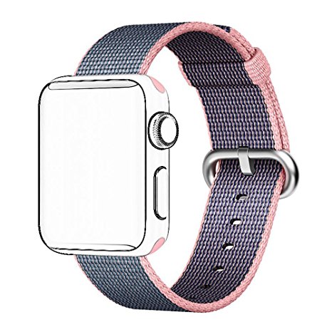 Tentan Woven Nylon Strap Replacement Nylon Band for Apple Watch Band (38mm Light Pink/Midnight Blue)
