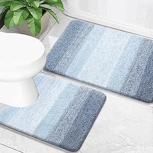 OLANLY Luxury Bathroom Rug Set 2 Piece, Soft Absorbent Microfiber Bath Rugs and U-Shaped Contour Toilet Rug, Non-Slip Bath Carpet, Machine Wash Dry, Bath Mats for Bathroom (24"x16" 24"x20", Blue)