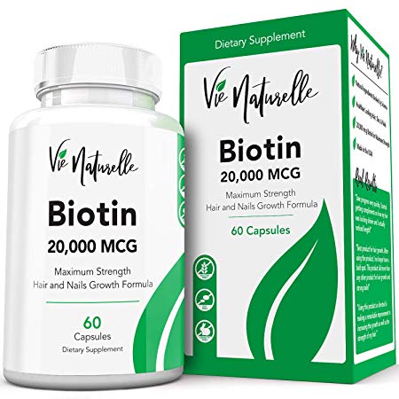 Hair, Skin and Nails Vitamins - Biotin 20,000 MCG B-7 Vitamin with Silica, N-Acetyl Cysteine, Inositol, PABA - Extra Strength Supplement for Faster Growth Now - Women and Men - 60 Veggie Pills