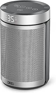 Dreo Electric Heater, 1500W Energy Efficient Space Silent Room Heater, Portable Ceramic Fan Heaters, Thermostat 3 Modes 12H Timer, Overheat & Tip Over Protection, for Bedroom, Atom 316, Silver