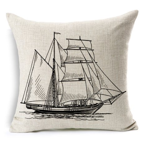 Nautical Cotton Linen Pillow Cover- Antique Boat Cushion Cover-throw Pillow Cover