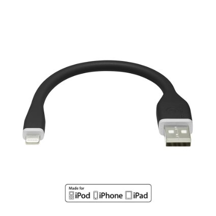 dCables Apple Certified Bendy & Durable Short (7 inch) USB Cable for iPhone 6, 6 Plus, 5, 5c, 5s, iPad 4, iPad Air, Mini, iPod Touch 5, Nano 7 - Bendy Charger Cable for Lightning Port to USB - Black