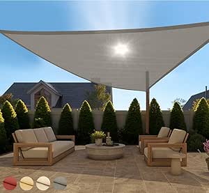 Gorilla Grip Heavy Duty Sun Shade, UV Protection Fade Tear and Rust Resistant Triangle Sunshade Canopy, Curved Edges Blocks Sunlight, Breathable Sail, Outdoor Patio, Lawn Garden Gray