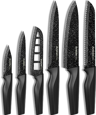 Knife Set, 6 Piece Kitchen Knife Set, High Carbon German Stainless Steel Knives Set, Non-stick Coating, Ultra Sharp, Dishwasher Safe