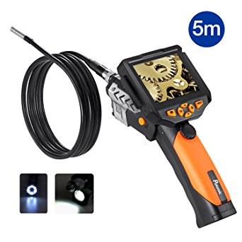 Potensic Digital Endoscope Borescope with Waterproof CMOS Camera and 3.5 inch Built-in Color LCD Screen – 16 ft / 5m Cable, 0.32 inch Camera Diameter, 4 Zoom Options
