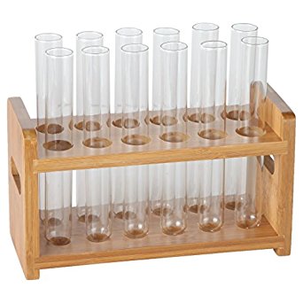 Bamboo Test Tube Vial Holder Rack, 12 Tube Capacity, 7/8" (22mm') Holes, Test Tube Shot Glasses Rack, Spice Tubes Display Rack By Lily's Home. Glass Tubes NOT Included.