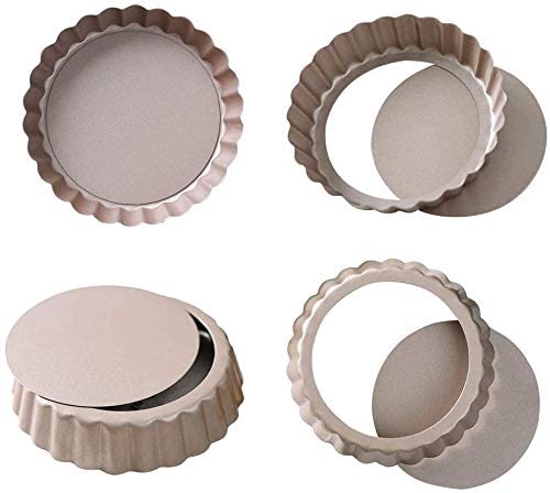 Tart Pan, 3.5 Inch Mini Quiche Pan Removable Bottom Non-Stick Tin, Safety Certificate For Oven And Instant Pot Baking Carbon Steel Champagne Golden Pie Pan.(4 Packs)