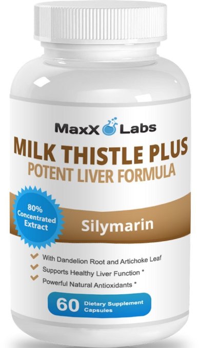 Milk Thistle Extract 250mg (80% Silymarin) ★ NEW ★ Potent Liver Cleanse Complex Formulated with Artichoke Leaf Extract (125mg) and Dandelion Root (125mg) - Gluten Free - 60 Capsules