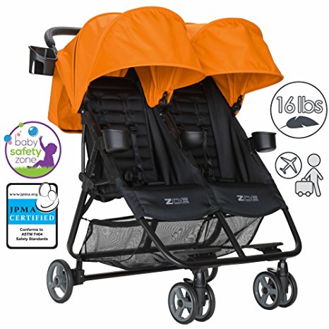 ZOE XL2 BEST Double Xtra Lightweight Twin Travel & Everyday Umbrella Stroller System (Orange)