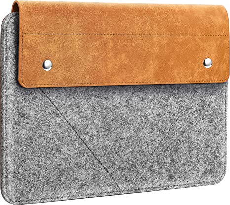 MoKo 9-11 Inch Tablet Sleeve Bag, Felt PU Leather Carrying Case Accessory Pouch Fits iPad air 5 10.9inch 2022, iPad Pro 11 2021/2020, iPad 9/8/7th Gen 10.2, iPad Air 4 10.9, Tab S8 11", Brown & Gray