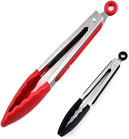 Kitchen Meister Stainless Steel Kitchen Tongs Set of 2, Non-Stick, Heat Resistance, and Dishwasher-Safe with Silicone Grips on Handles, Multi color Kitchen Tongs for Cooking, Grilling, BBQ and More