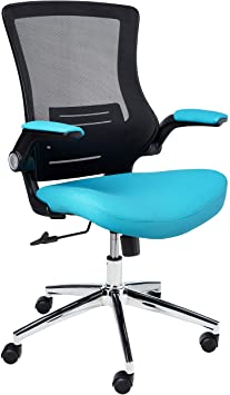 Office Star Bonded Leather Seat and Screen Back Manager's Chair with Padded Flip Arms, Blue