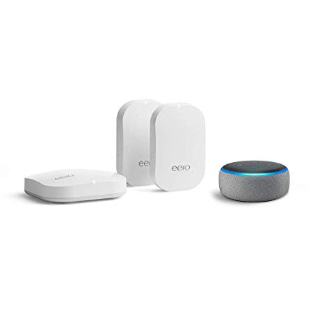 Echo Dot (3rd Gen) - Heather Gray Fabric Bundle with eero Home WiFi System (1 eero   2 eero Beacon) – Advanced Tri-Band Mesh WiFi System