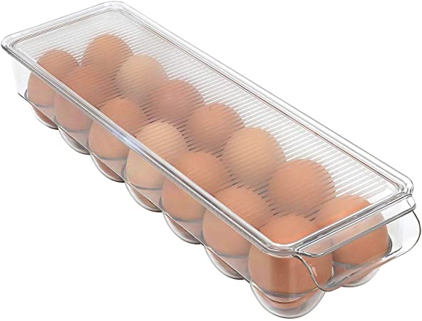 Clear Stackable Refrigerator Egg Storage Bin With Lid (Stores 14 Eggs)