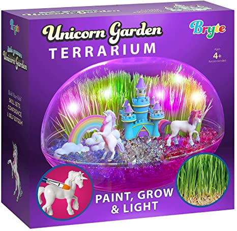 Little Growers Unicorn Terrarium Kit for Kids with Rainbow Fairy Lights and Paintable Figurines - Plant and Grow Light Up Garden - Science and Craft Kits for Girls and Boys - STEM Age Gifts and Toys