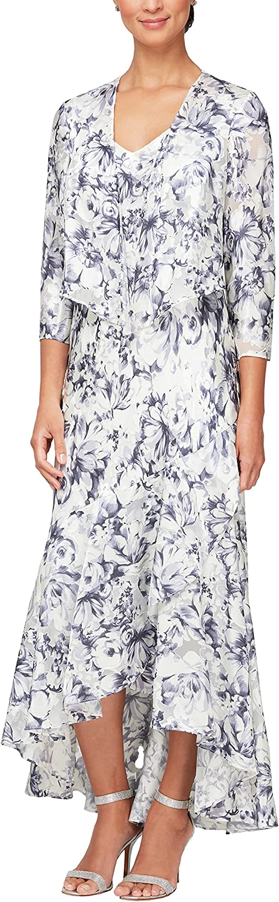 Alex Evenings Women's Sleeveless Printed Chiffon Mid-Length Dress With Jacket