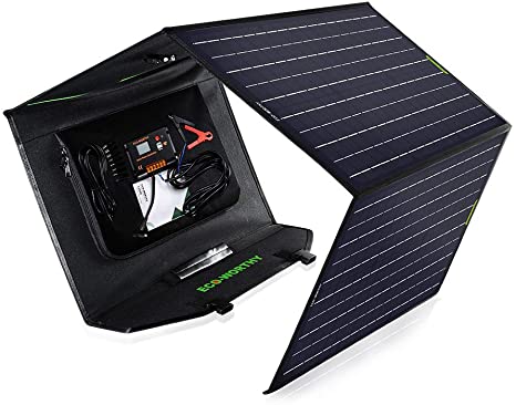 ECO-WORTHY Upgrade Portable 120 Watt Foldable Solar Panel Complete Charge Kit with 20A Charger Controller for Generator Trailer, Camper Car, RV, Power Station, Car Battery, Laptop