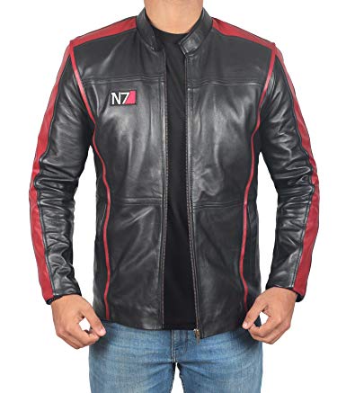 Mass Effect 3 N7 Mens Motorcycle Jacket - Cafe Racer Black Lambskin Leather Jacket for Men