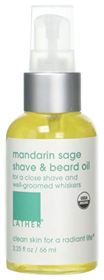 LATHER USDA Organic Mandarin Sage Shave Oil & Beard Conditioner 2.25 oz - can be used 3 ways: as a pre-shave oil, shave oil or skin and beard conditioner