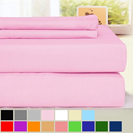 BLC Bed Sheet Set, Hypoallergenic Microfiber 4-piece sheets with 18-Inch Deep Pocket(King, Pink)