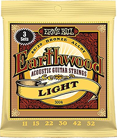 Ernie Ball Earthwood Light 80/20 Bronze Sets, .011 - .052 (3 Pack)