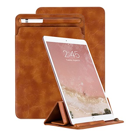 JUQITECH New iPad 9.7 Inch 2018 Case Sleeve with Apple Pencil Holder, Tri-fold Stand Ultra-Thin Leather PU Pouch Cover for Apple iPad Pro 9.7 inch Brown